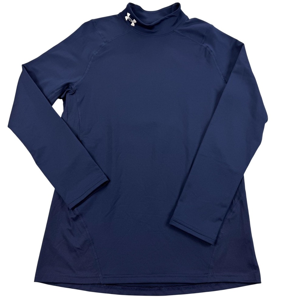 Under Armour ColdGear Shirt Mens Large Blue Fitted Mock Neck Base Layer‎ Thermal